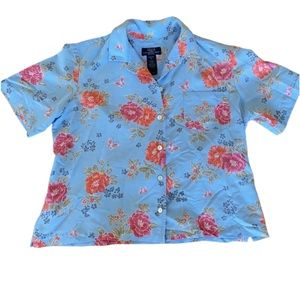Liz Claiborne Crazy horse Blue floral button up vintage size large petite